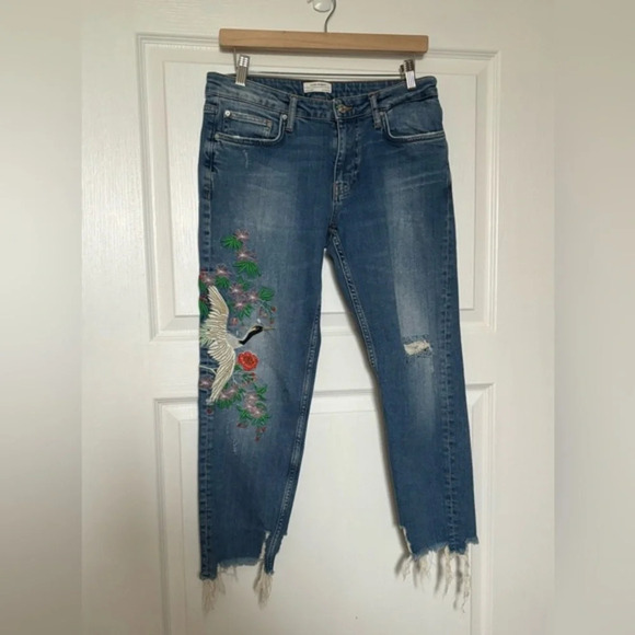 ZARA  Stork Embroidered Jeans - Picture 1 of 6